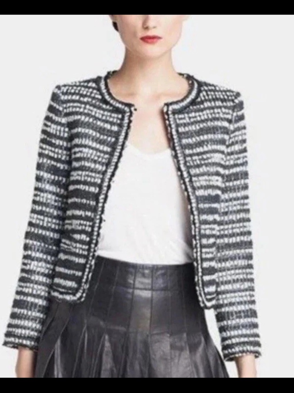 Alice + Olivia Black and White Tweed Kidman Cropped Jacket Size M